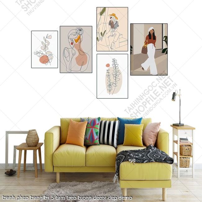 tranh ghep trang tri 5 tam treo tuong decor dep